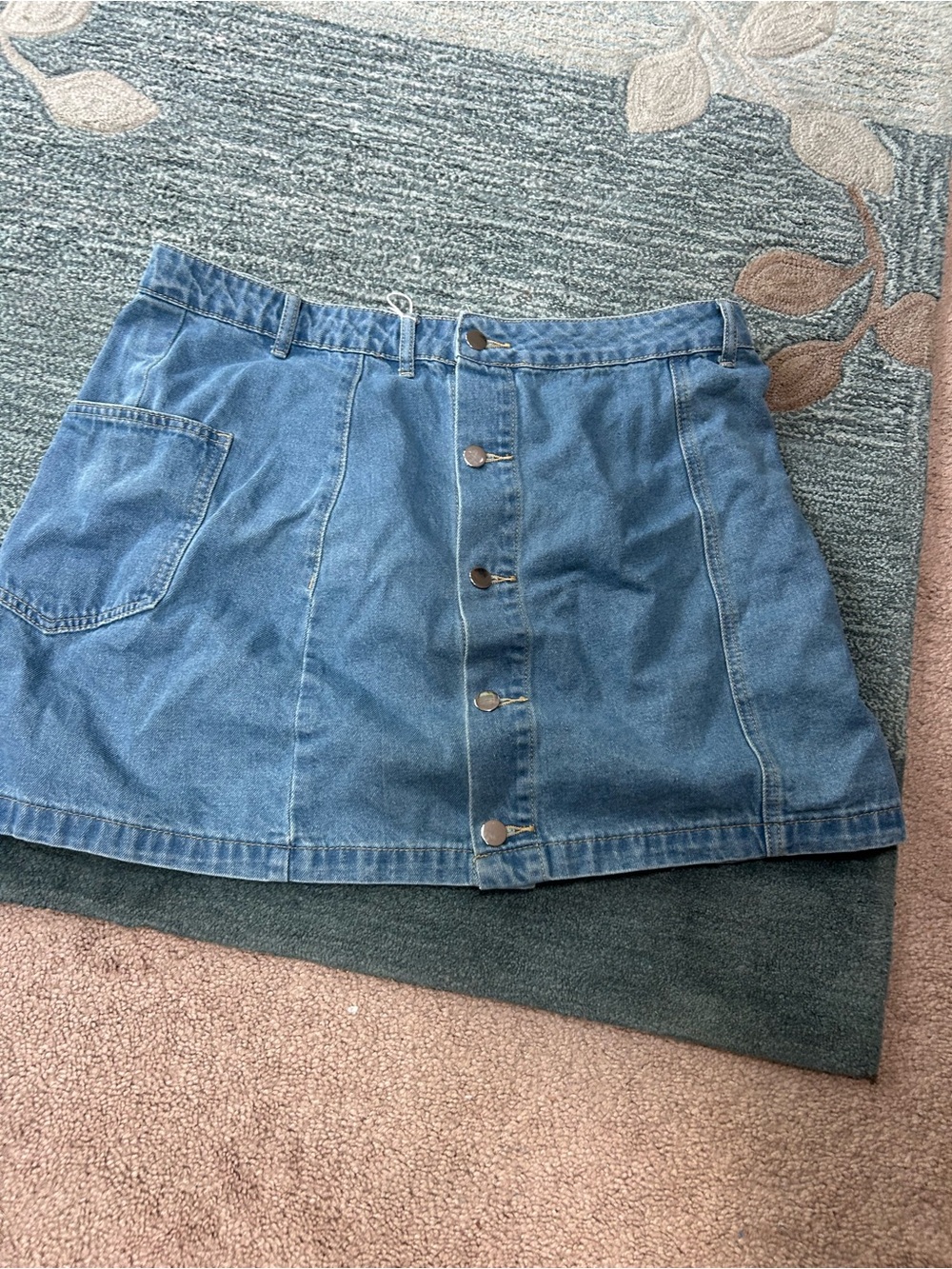 Classic Blue Denim Button-Front A-Line Skirt